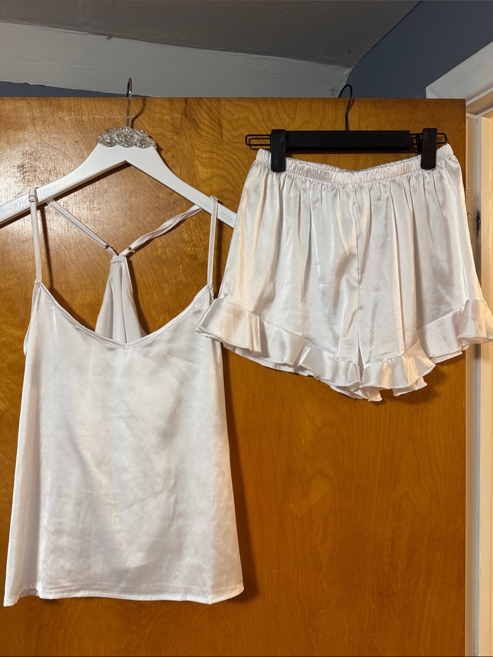 Silky Ivory Camisole & Ruffle Short Sleep Set (Bridal set)